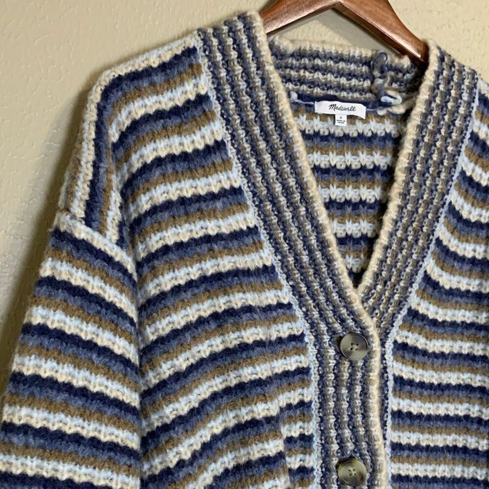Madewell Waller Cardigan Sweater Women’s Small Striped Wool Cropped Cream Blue - Picture 6 of 9